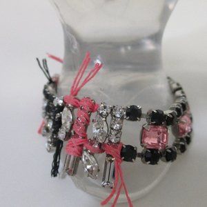 Joomi Lim Black Pink Fringe Crystal Cut Out Bracelet NWT 145